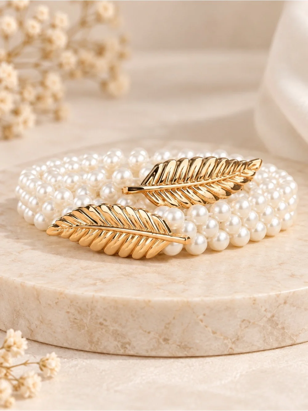 Gold Leaf Pearl Waist Belt